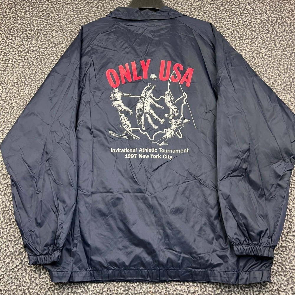 Only NY USA Coaches Jacket XL Navy Invitational Athletic Tournament Button Up